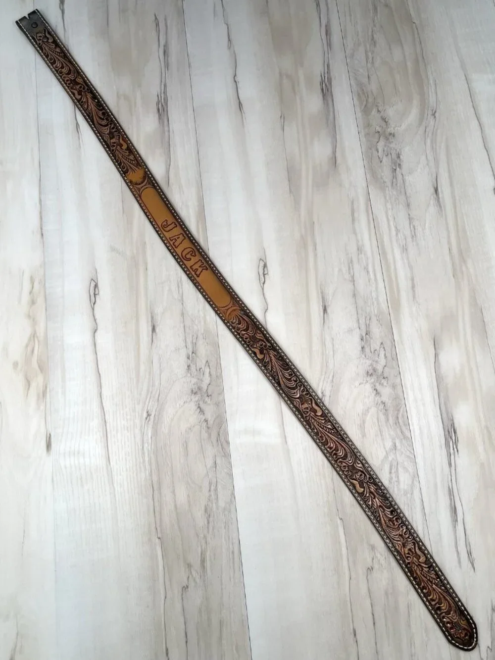 VTG Sz 35 Brown Hand Tooled Leather Western Belt Personalized JACK 1.5